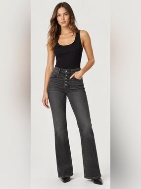 Joe’s Jeans Hi Rise Honey Curvy Bootcut 28 Washed Charcoal Button Fly 34” inseam